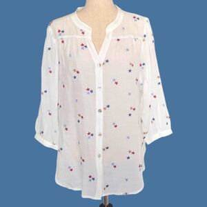 FIG+FLOWER NWT Red, White Blue Star Embroidered Blouse, Shirt